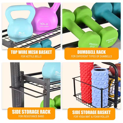 350 Lbs. Weight Rack Capacity Sports Storage Rack Organization for Dumbbells Kettlebells Yoga Mat and Balls