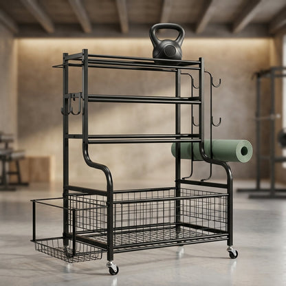 350 Lbs. Weight Rack Capacity Sports Storage Rack Organization for Dumbbells Kettlebells Yoga Mat and Balls — Studio Shot
