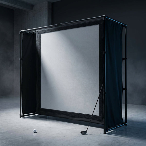 DIY Golf Simulator Impact Screen Frame Enclosure Kit Set, Use with Simulators, Durable Fabric with Velcro, Reinforced Black Border, 9.8'X9.8'X4.9' — Studio Shot