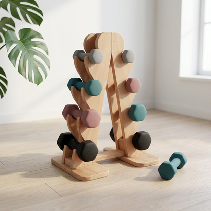 Dumbbell Rack , Wooden Dumbbell Rack, Home Gym Weight Rack , Dumbbell Weight Rack , Home Gym Weight Storage — Studio Shot